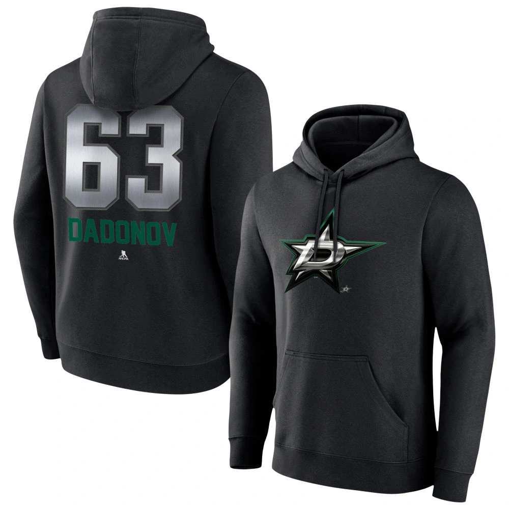 Men's Dallas Stars Black Midnight Mascot Logo Evgenii Dadonov Player Pullover Hoodie Men's Dallas Stars Black Midnight Mascot Logo Evgenii Dadonov Player Pullover Hoodie