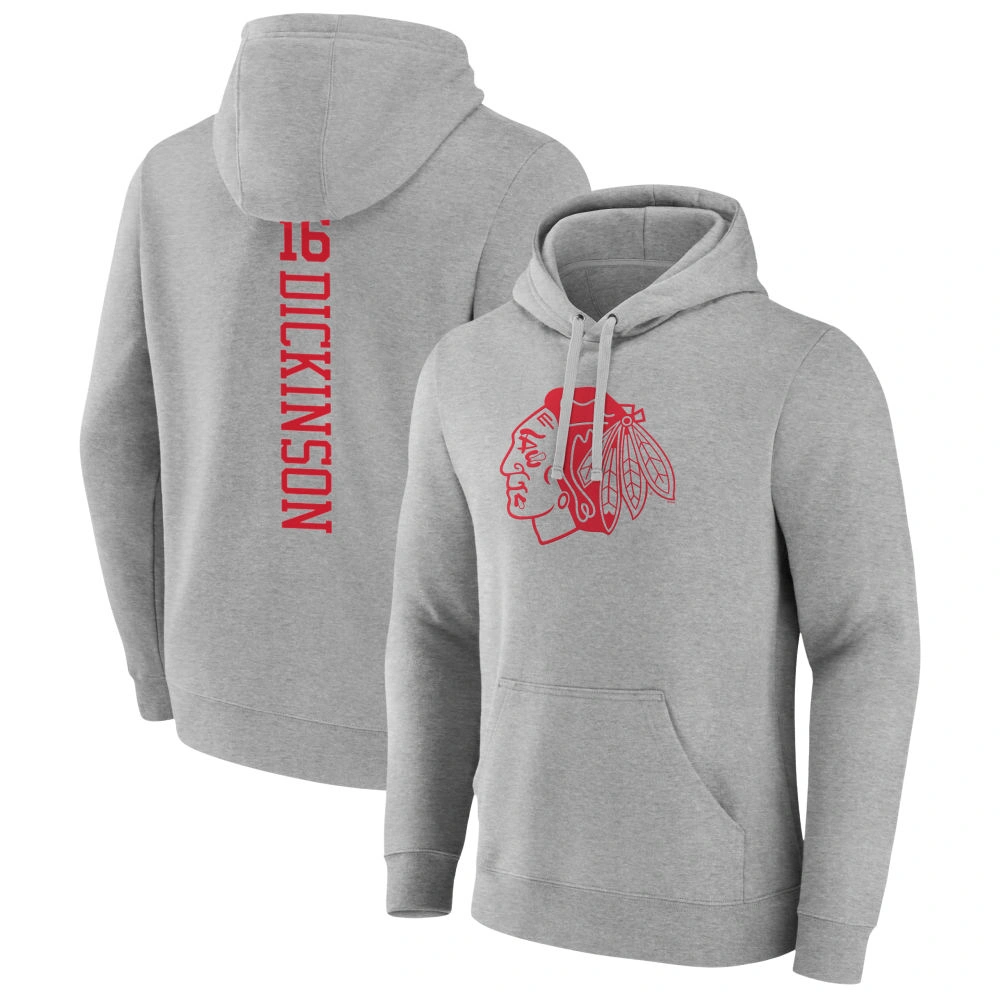 Youth Chicago Blackhawks Heather Gray Jason Dickinson Pullover Hoodie Youth Chicago Blackhawks Heather Gray Jason Dickinson Pullover Hoodie