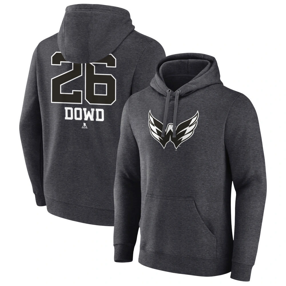 Men's Washington Capitals Charcoal Monochrome Nic Dowd Player Pullover Hoodie Men's Washington Capitals Charcoal Monochrome Nic Dowd Player Pullover Hoodie