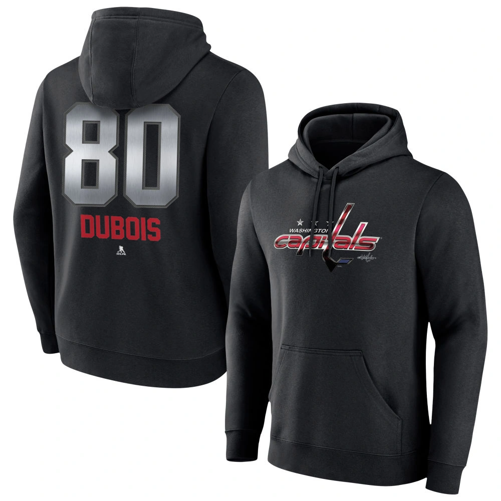 Men's Washington Capitals Black Midnight Mascot Logo Pierre Dubois 80 Player Pullover Hoodie Men's Washington Capitals Black Midnight Mascot Logo Pierre Dubois 80 Player Pullover Hoodie
