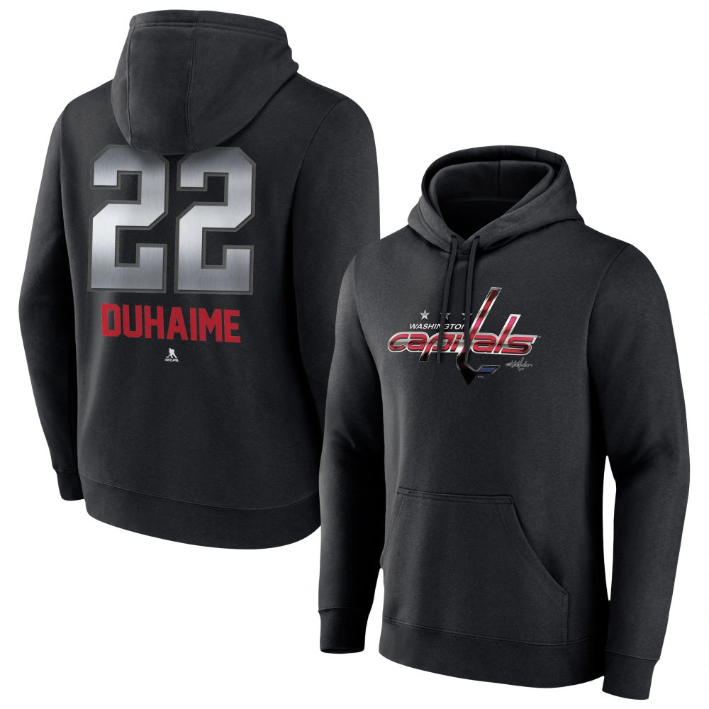 Men's Washington Capitals Black Midnight Mascot Logo Brandon Duhaime Player Pullover Hoodie Men's Washington Capitals Black Midnight Mascot Logo Brandon Duhaime Player Pullover Hoodie