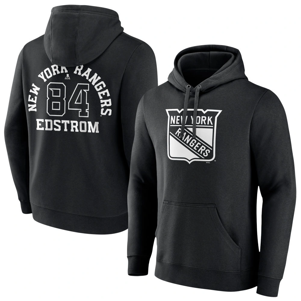 Men's New York Rangers Black Monochrome Adam Edstrom Player Pullover Hoodie Men's New York Rangers Black Monochrome Adam Edstrom Player Pullover Hoodie