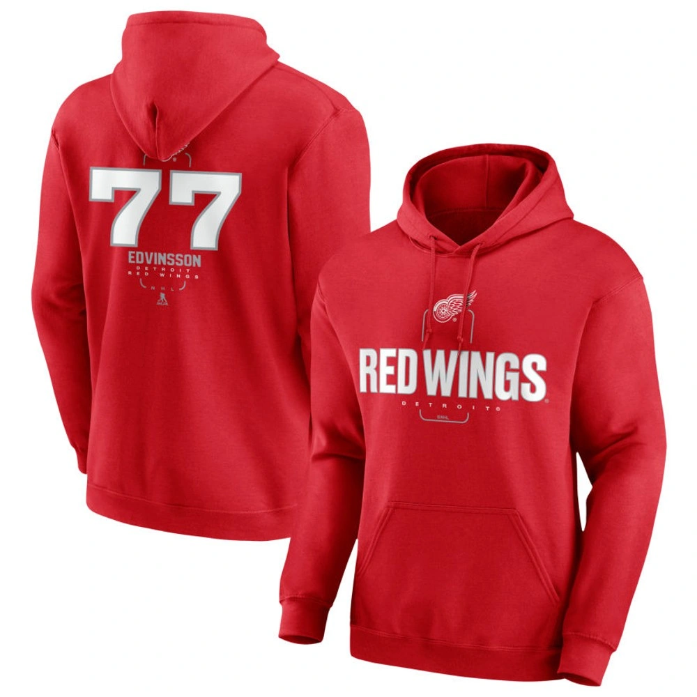 Men's Detroit Red Wings Red Midfielder Simon Edvinsson Player Pullover Hoodie Men's Detroit Red Wings Red Midfielder Simon Edvinsson Player Pullover Hoodie