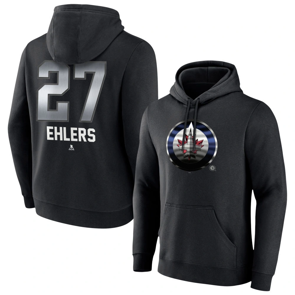 Men's Winnipeg Jets Black Midnight Mascot Logo Nikolaj Ehlers Player Pullover Hoodie Men's Winnipeg Jets Black Midnight Mascot Logo Nikolaj Ehlers Player Pullover Hoodie