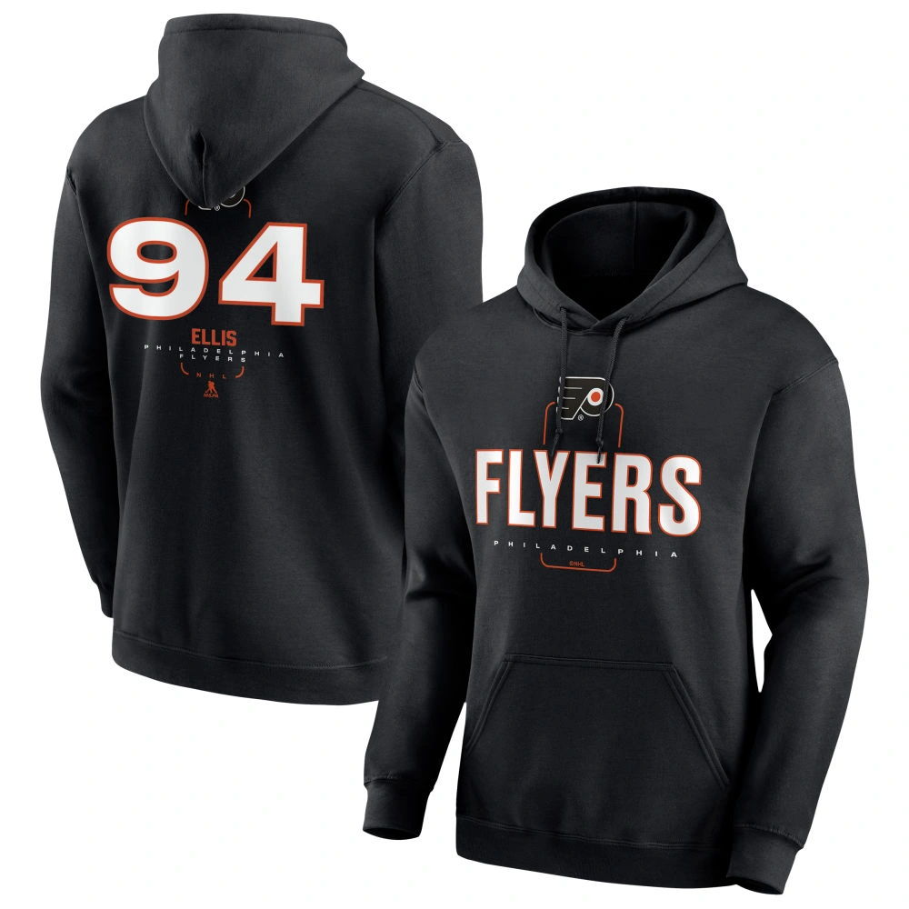 Men's Philadelphia Flyers Black Midfielder Ryan Ellis Player Pullover Hoodie Men's Philadelphia Flyers Black Midfielder Ryan Ellis Player Pullover Hoodie