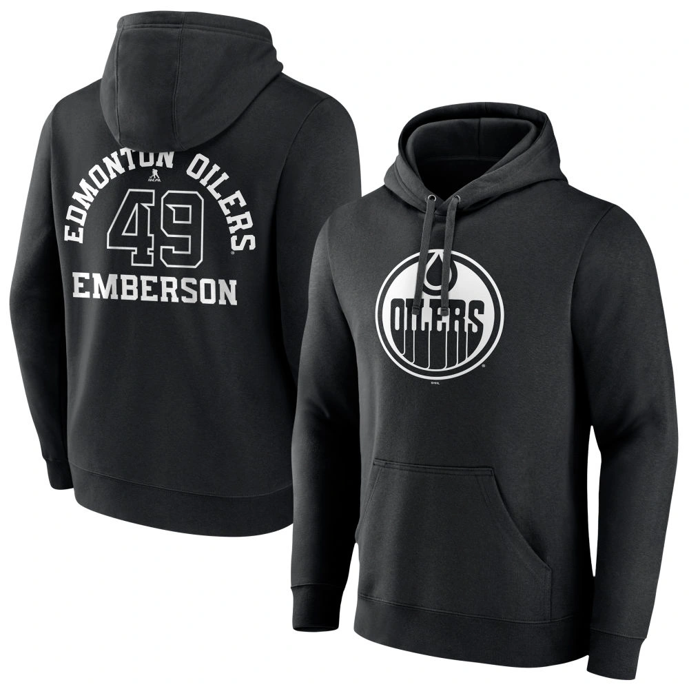 Youth Edmonton Oilers Black Monochrome Ty Emberson Pullover Hoodie