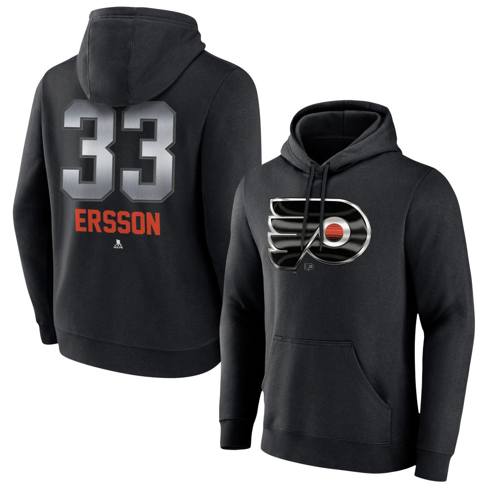 Men's Philadelphia Flyers Black Midnight Mascot Logo Samuel Ersson Player Pullover Hoodie
