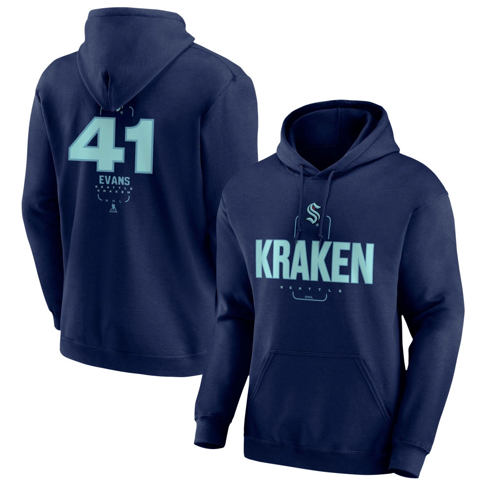 Men's Seattle Kraken Deep Sea Blue Midfielder Ryker Evans Player Pullover Hoodie Men's Seattle Kraken Deep Sea Blue Midfielder Ryker Evans Player Pullover Hoodie