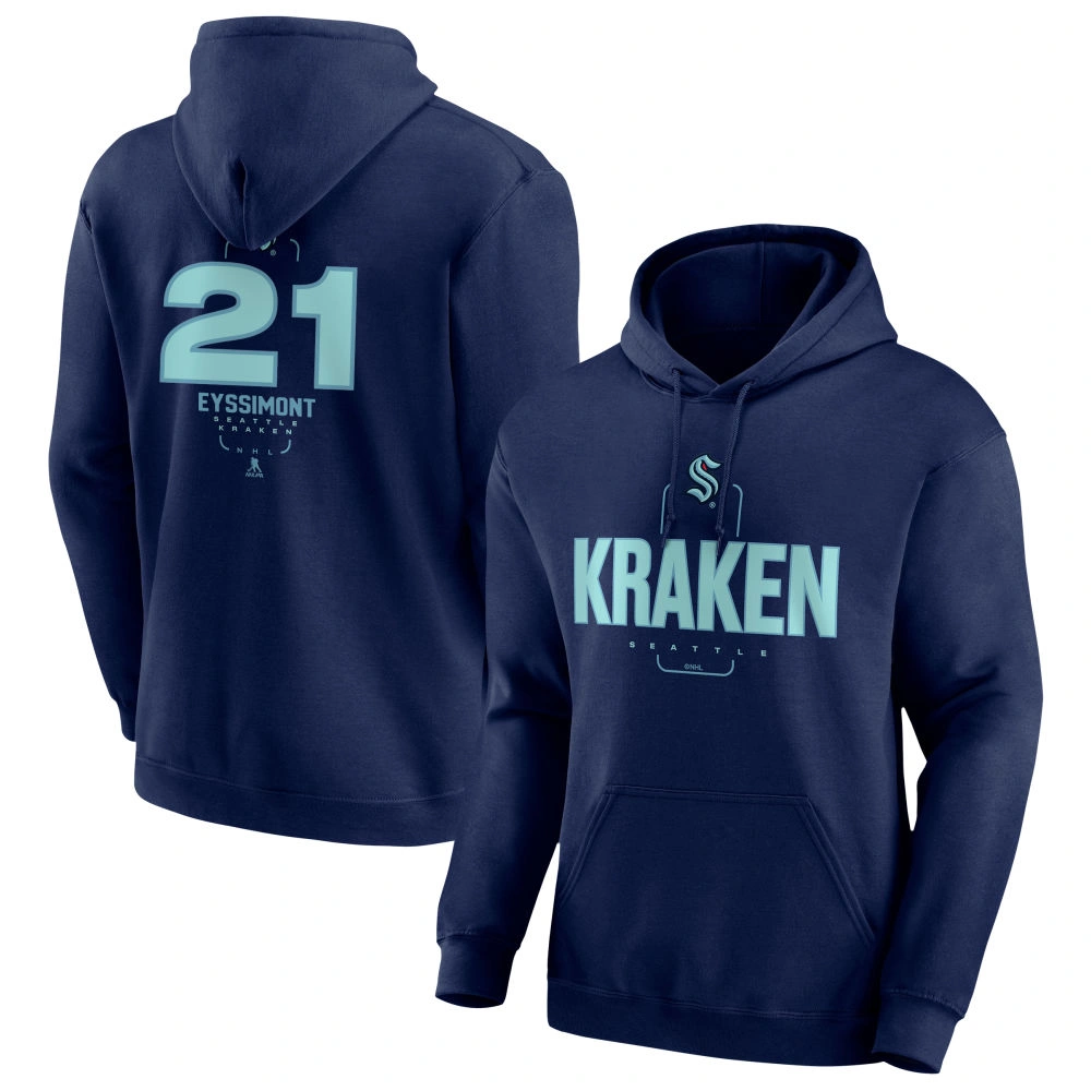 Men's Seattle Kraken Deep Sea Blue Midfielder Michael Eyssimont Player Pullover Hoodie Men's Seattle Kraken Deep Sea Blue Midfielder Michael Eyssimont Player Pullover Hoodie
