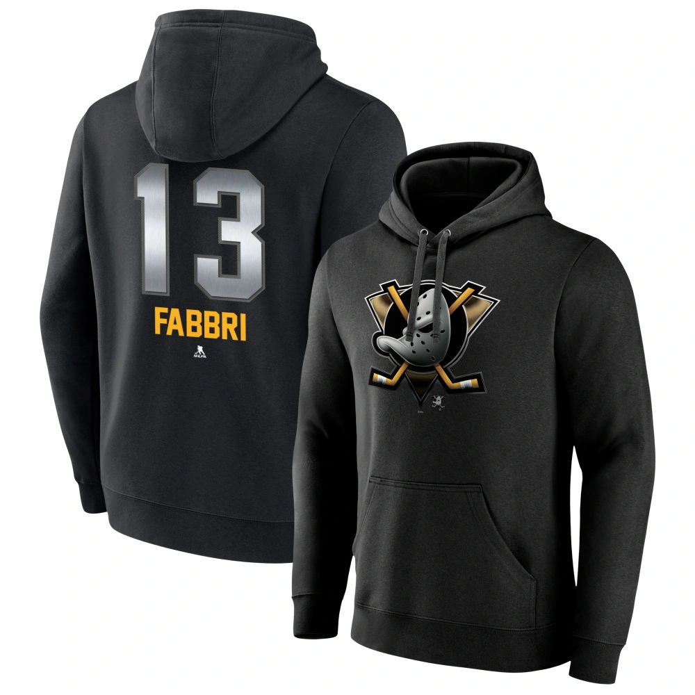 Youth Anaheim Ducks Black Midnight Mascot Logo Robby Fabbri #13 Pullover Hoodie Youth Anaheim Ducks Black Midnight Mascot Logo Robby Fabbri #13 Pullover Hoodie