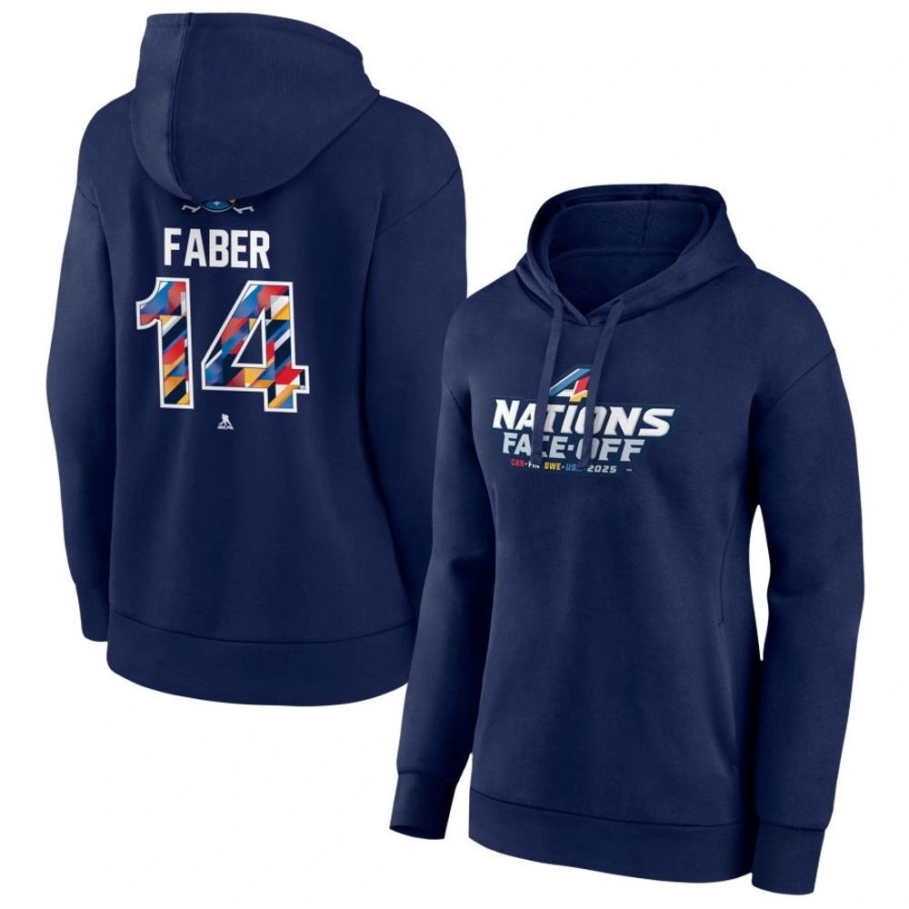 Women's 2025 Four Nations Face-Off Brock Faber Player Pullover Hoodie - Navy Women's 2025 Four Nations Face-Off Brock Faber Player Pullover Hoodie - Navy