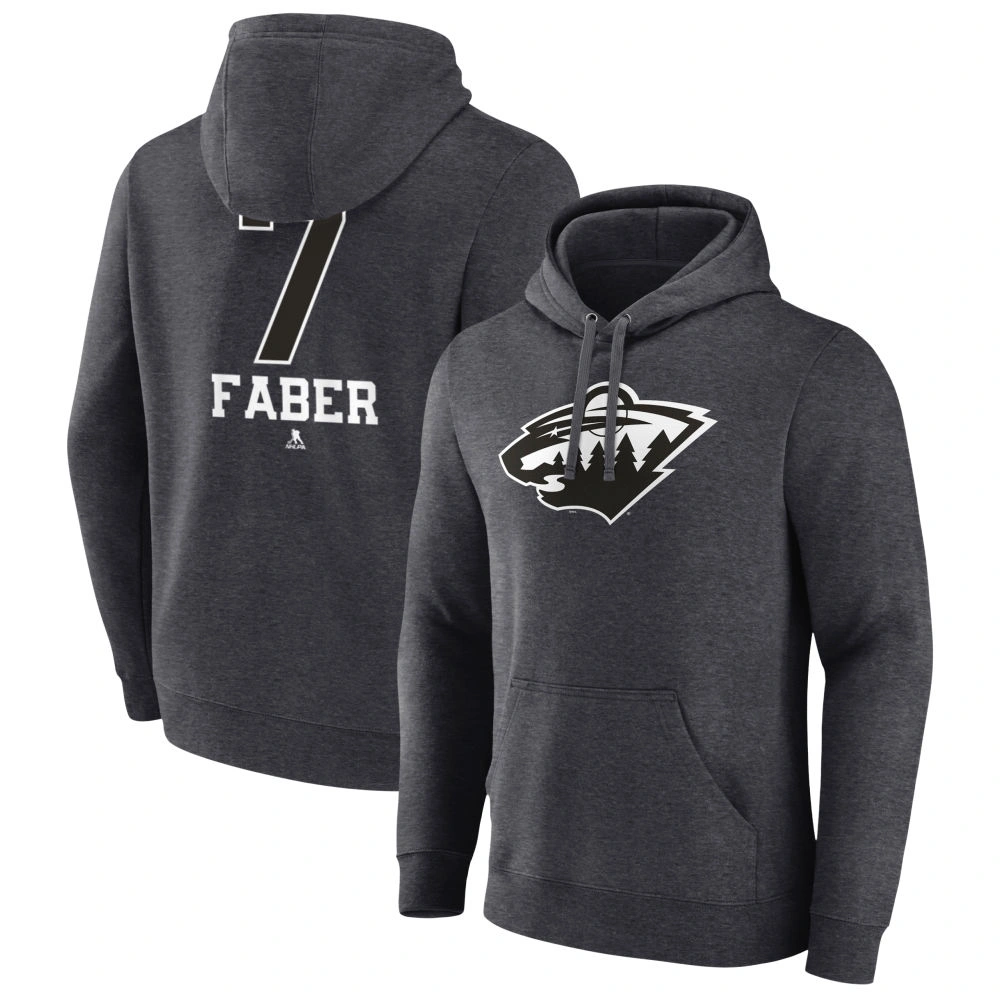 Youth Minnesota Wild Charcoal Monochrome Brock Faber Pullover Hoodie Youth Minnesota Wild Charcoal Monochrome Brock Faber Pullover Hoodie