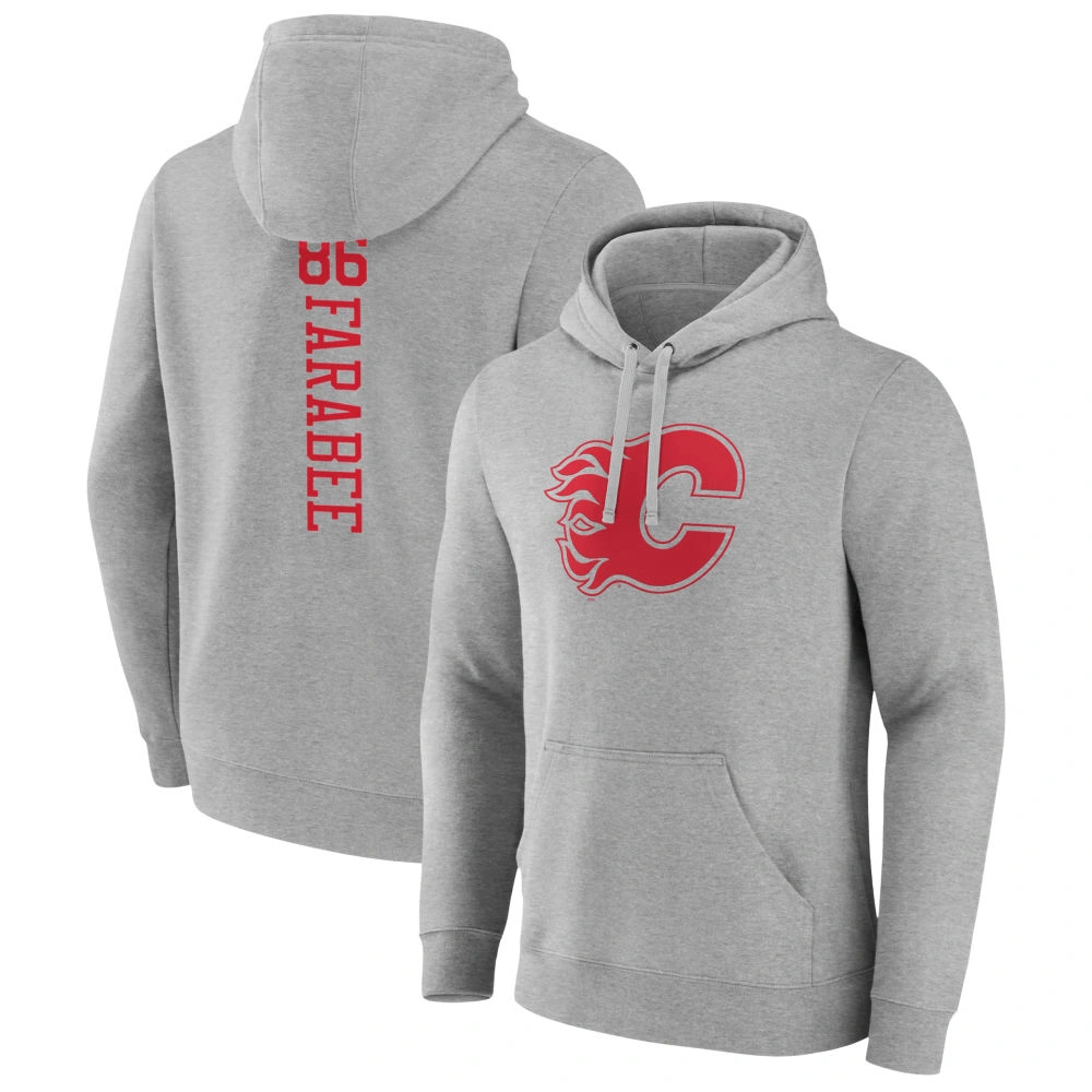 Men's Calgary Flames Heather Gray Joel Farabee Player Pullover Hoodie Men's Calgary Flames Heather Gray Joel Farabee Player Pullover Hoodie
