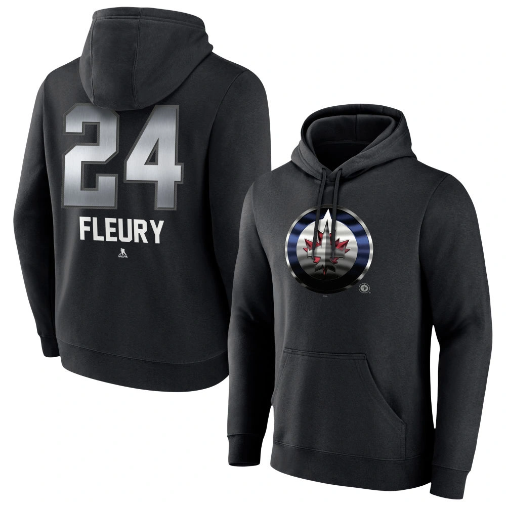 Men's Winnipeg Jets Black Midnight Mascot Logo Haydn Fleury Player Pullover Hoodie