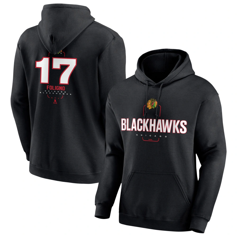 Men's Chicago Blackhawks Black Midfielder Nick Foligno Player Pullover Hoodie