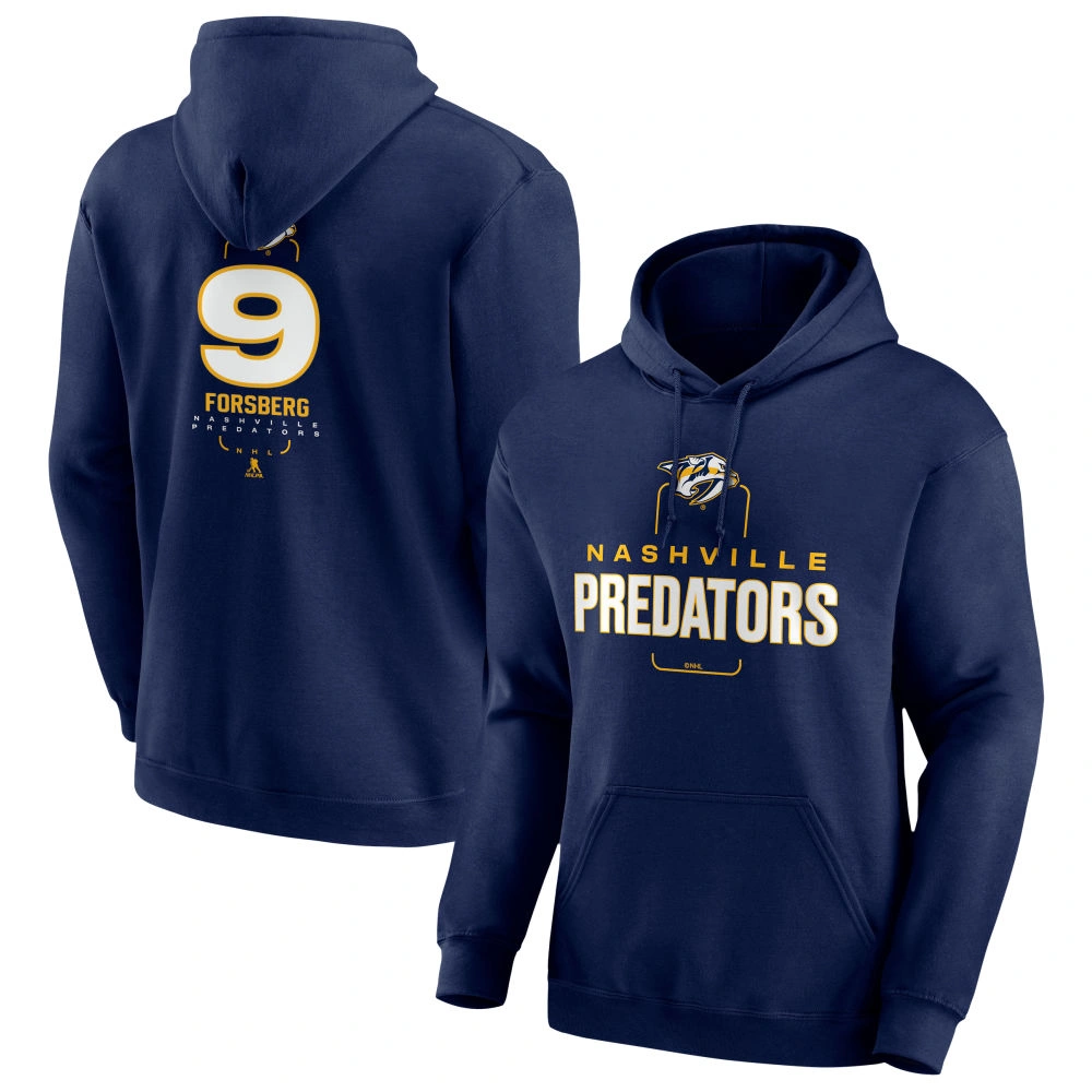 Men's Nashville Predators Navy Midfielder Filip Forsberg Player Pullover Hoodie Men's Nashville Predators Navy Midfielder Filip Forsberg Player Pullover Hoodie