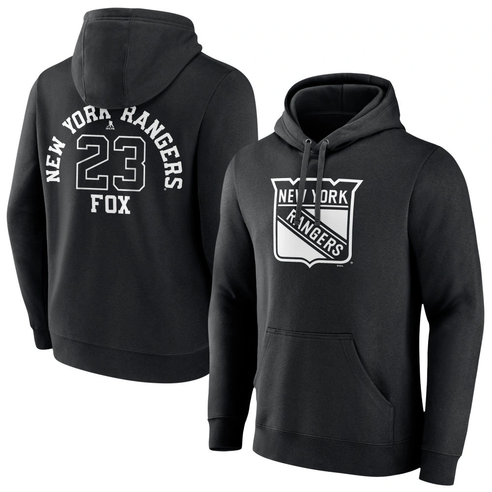 Men's New York Rangers Black Monochrome Adam Fox Player Pullover Hoodie