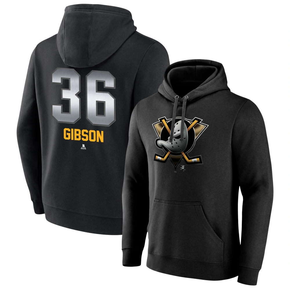 Youth Anaheim Ducks Black Midnight Mascot Logo John Gibson #36 Pullover Hoodie Youth Anaheim Ducks Black Midnight Mascot Logo John Gibson #36 Pullover Hoodie