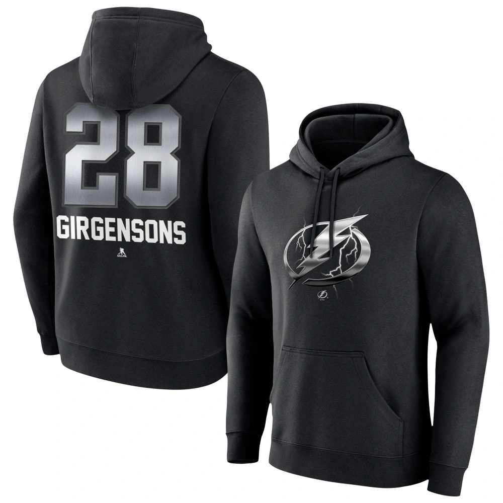 Men's Tampa Bay Lightning Black Midnight Mascot Logo Zemgus Girgensons Player Pullover Hoodie Men's Tampa Bay Lightning Black Midnight Mascot Logo Zemgus Girgensons Player Pullover Hoodie