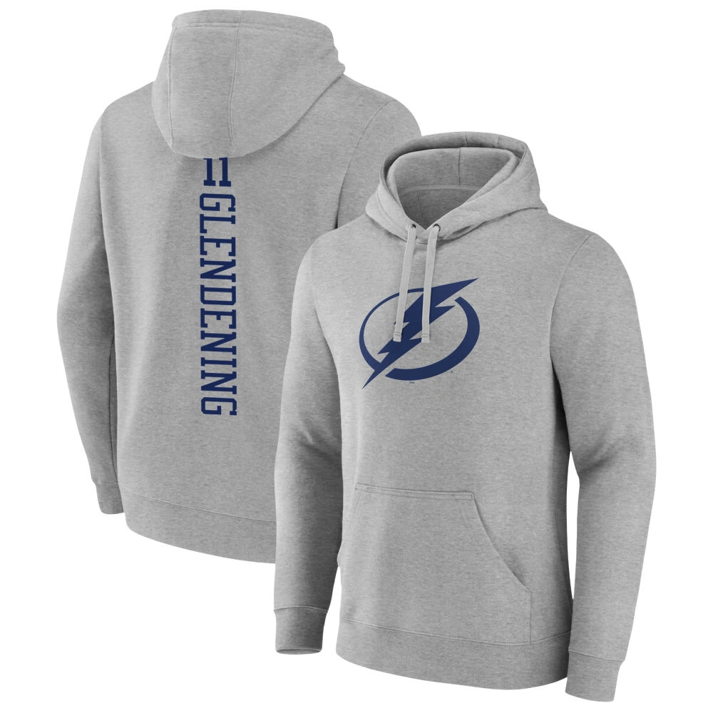 Men's Tampa Bay Lightning Heather Gray Luke Glendening Player Pullover Hoodie Men's Tampa Bay Lightning Heather Gray Luke Glendening Player Pullover Hoodie