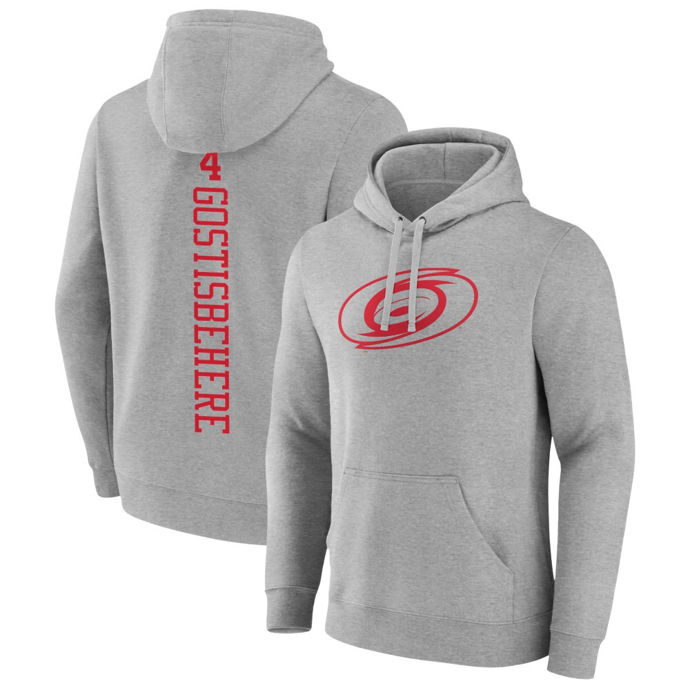 Men's Carolina Hurricanes Heather Gray Shayne Gostisbehere Player Pullover Hoodie Men's Carolina Hurricanes Heather Gray Shayne Gostisbehere Player Pullover Hoodie