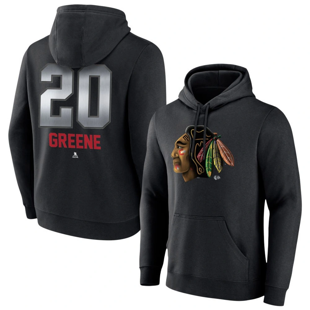 Youth Chicago Blackhawks Black Midnight Mascot Logo Ryan Greene Pullover Hoodie Youth Chicago Blackhawks Black Midnight Mascot Logo Ryan Greene Pullover Hoodie