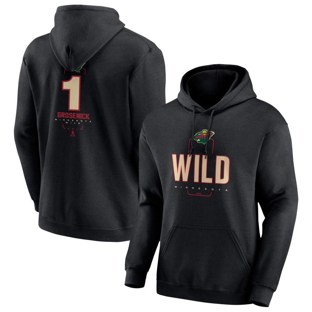 Men's Minnesota Wild Black Midfielder Troy Grosenick Player Pullover Hoodie Men's Minnesota Wild Black Midfielder Troy Grosenick Player Pullover Hoodie