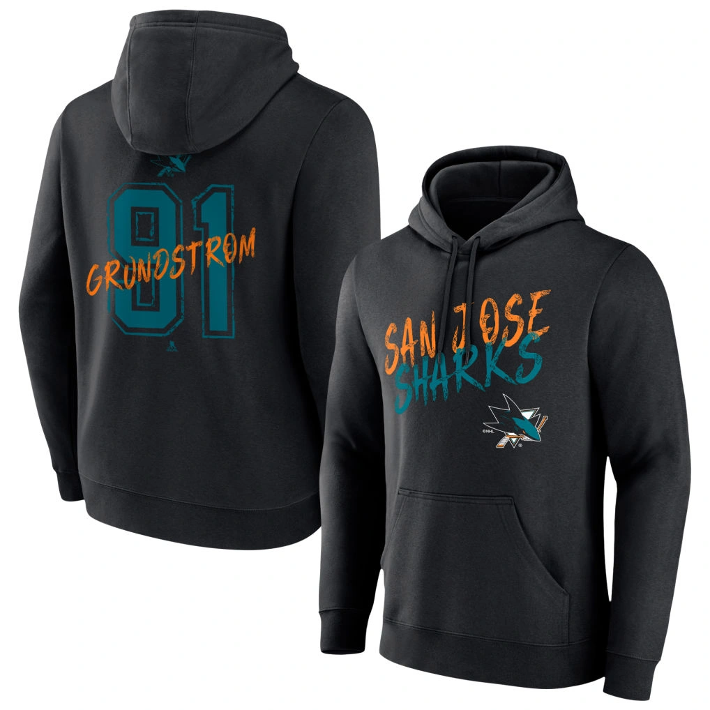 Youth San Jose Sharks Charcoal Monochrome Carl Grundstrom Pullover Hoodie