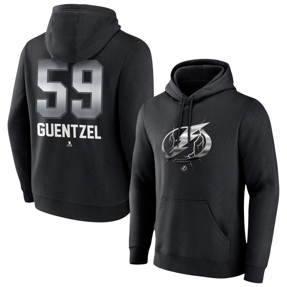 Men's Tampa Bay Lightning Black Midnight Mascot Logo Jake Guentzel Player Pullover Hoodie Men's Tampa Bay Lightning Black Midnight Mascot Logo Jake Guentzel Player Pullover Hoodie
