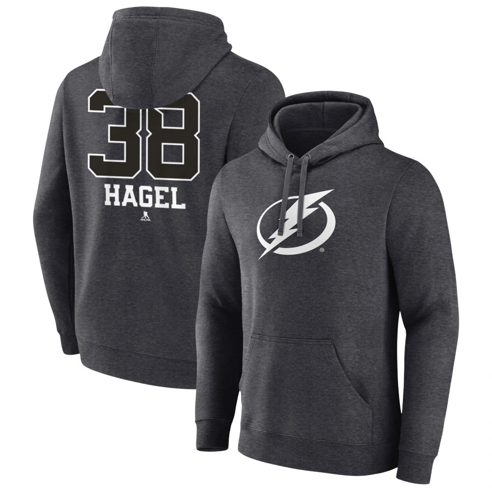 Men's Tampa Bay Lightning Charcoal Monochrome Brandon Hagel Player Pullover Hoodie Men's Tampa Bay Lightning Charcoal Monochrome Brandon Hagel Player Pullover Hoodie