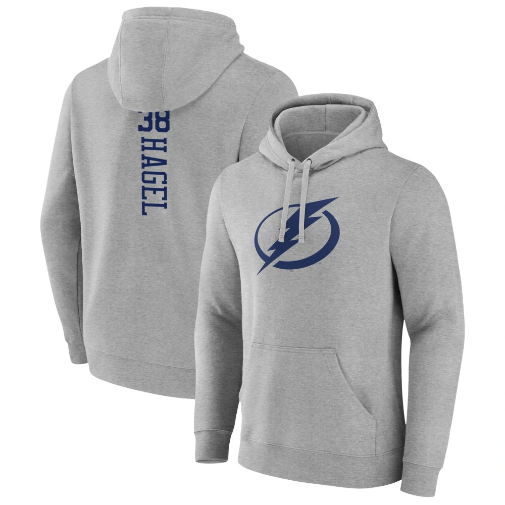 Men's Tampa Bay Lightning Heather Gray Brandon Hagel Player Pullover Hoodie Men's Tampa Bay Lightning Heather Gray Brandon Hagel Player Pullover Hoodie
