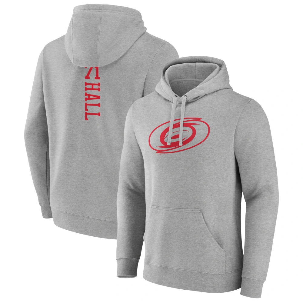 Men's Carolina Hurricanes Heather Gray Taylor Hall Player Pullover Hoodie Men's Carolina Hurricanes Heather Gray Taylor Hall Player Pullover Hoodie