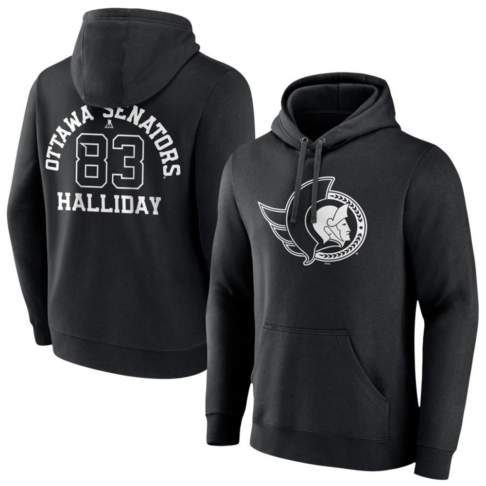Men's Ottawa Senators Black Monochrome Stephen Halliday Player Pullover Hoodie Men's Ottawa Senators Black Monochrome Stephen Halliday Player Pullover Hoodie