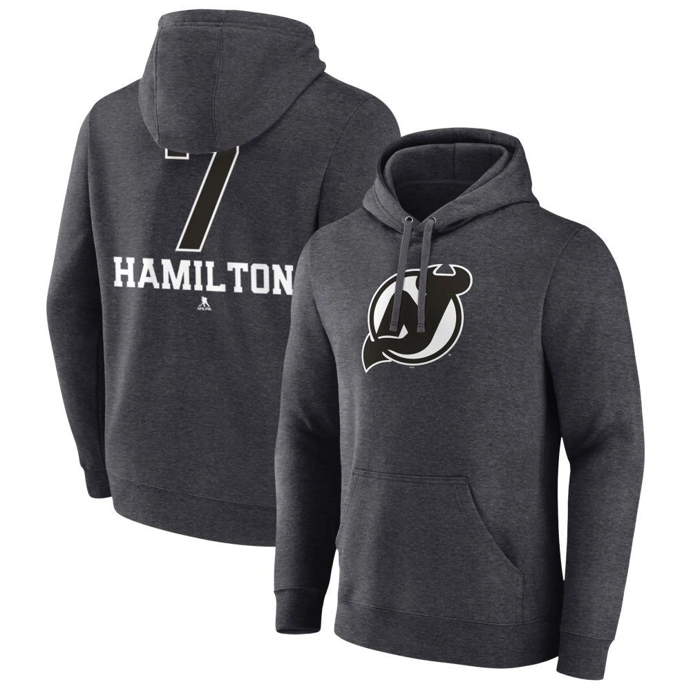 Men's New Jersey Devils Charcoal Monochrome Dougie Hamilton Player Pullover Hoodie