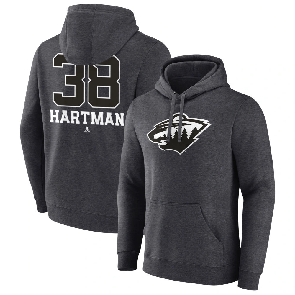 Youth Minnesota Wild Charcoal Monochrome Ryan Hartman Pullover Hoodie Youth Minnesota Wild Charcoal Monochrome Ryan Hartman Pullover Hoodie