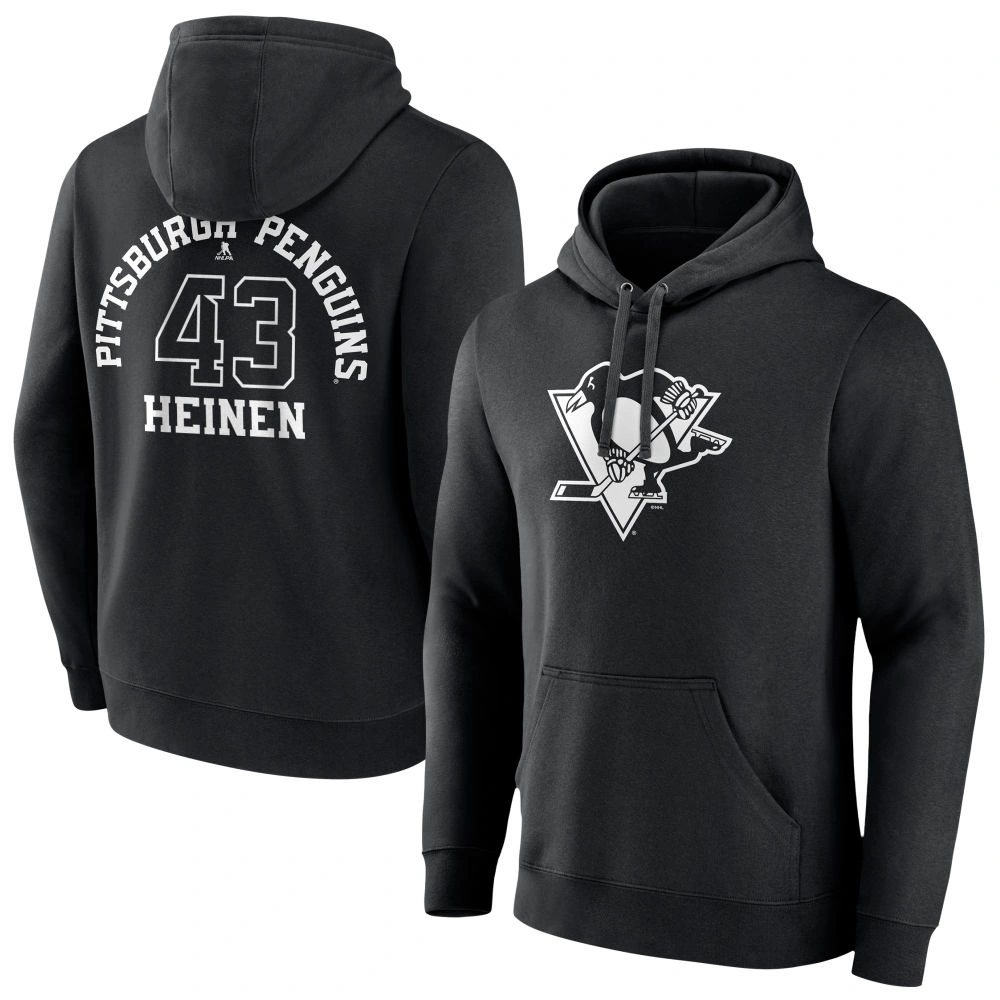 Men's Pittsburgh Penguins Black Monochrome Danton Heinen Player Pullover Hoodie