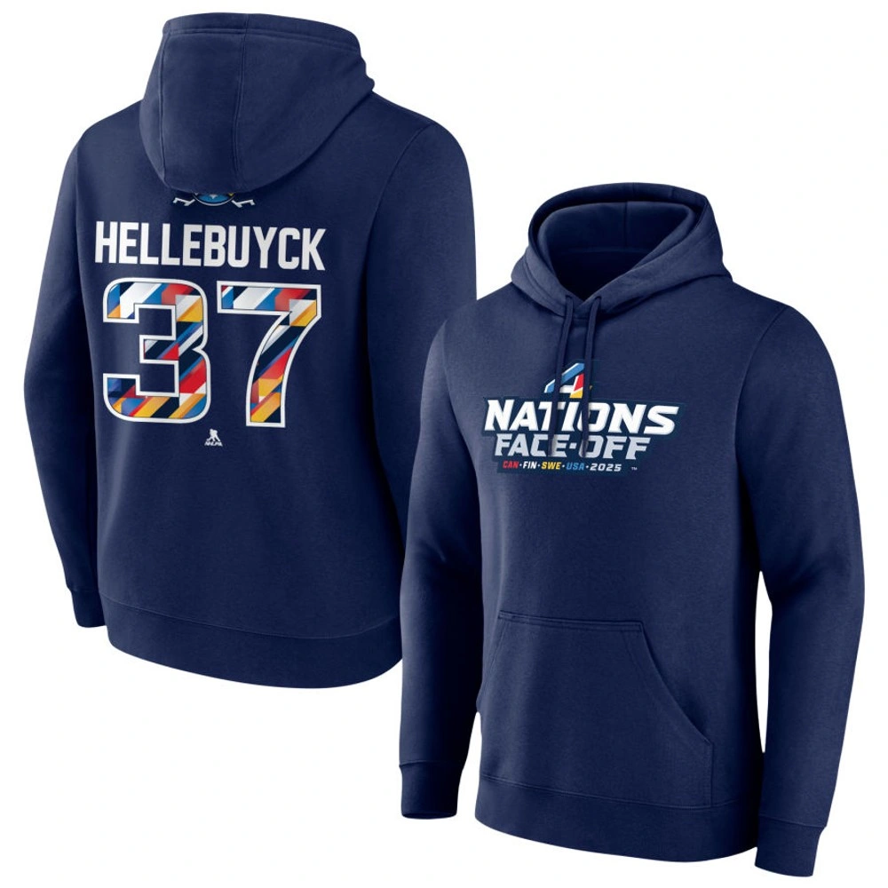 Men's 2025 Four Nations Face-Off Connor Hellebuyck Pullover Hoodie - Navy