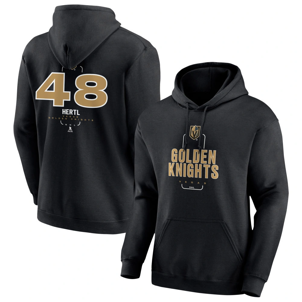 Men's Vegas Golden Knights Black Midfielder Tomas Hertl Player Pullover Hoodie Men's Vegas Golden Knights Black Midfielder Tomas Hertl Player Pullover Hoodie