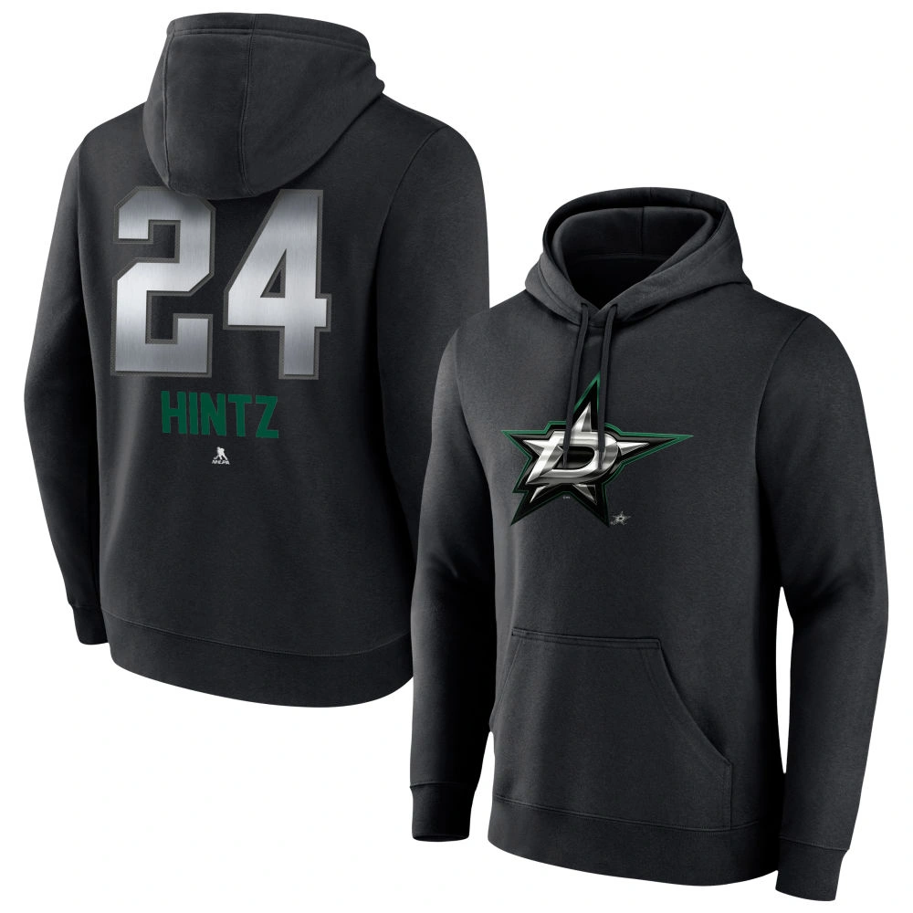 Men's Dallas Stars Black Midnight Mascot Logo Roope Hintz Player Pullover Hoodie Men's Dallas Stars Black Midnight Mascot Logo Roope Hintz Player Pullover Hoodie