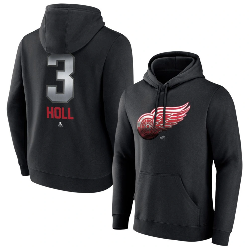 Men's Detroit Red Wings Black Midnight Mascot Logo Justin Holl Player Pullover Hoodie