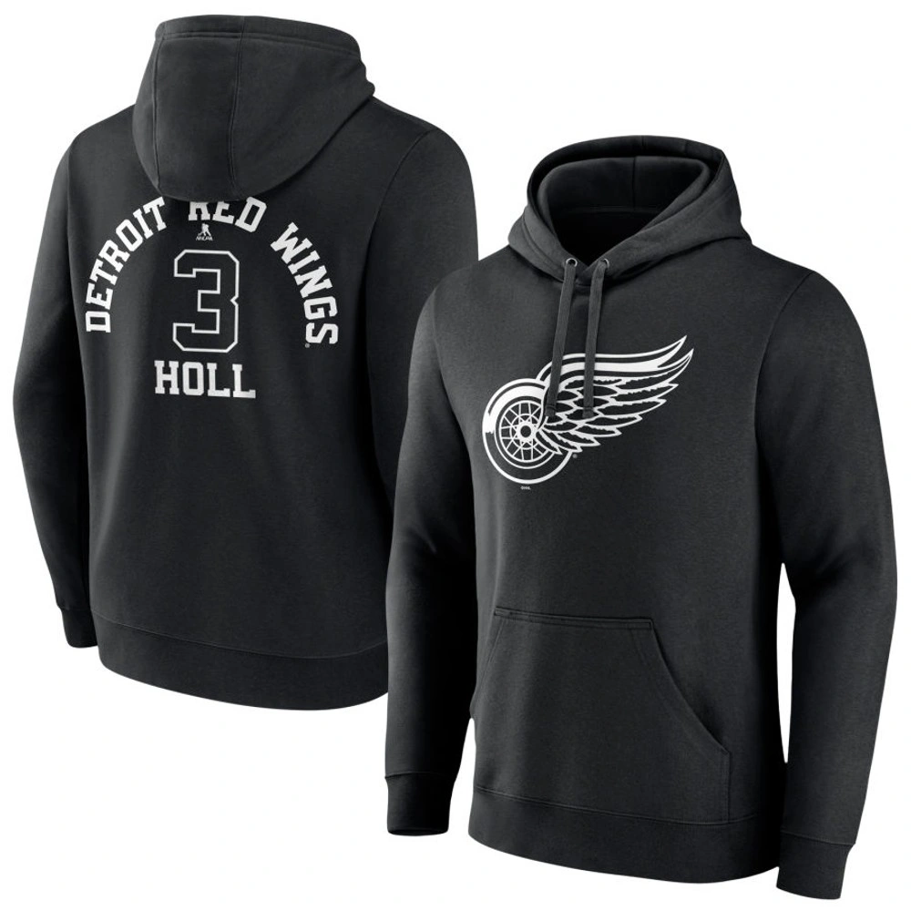 Men's Detroit Red Wings Black Monochrome Justin Holl Player Pullover Hoodie