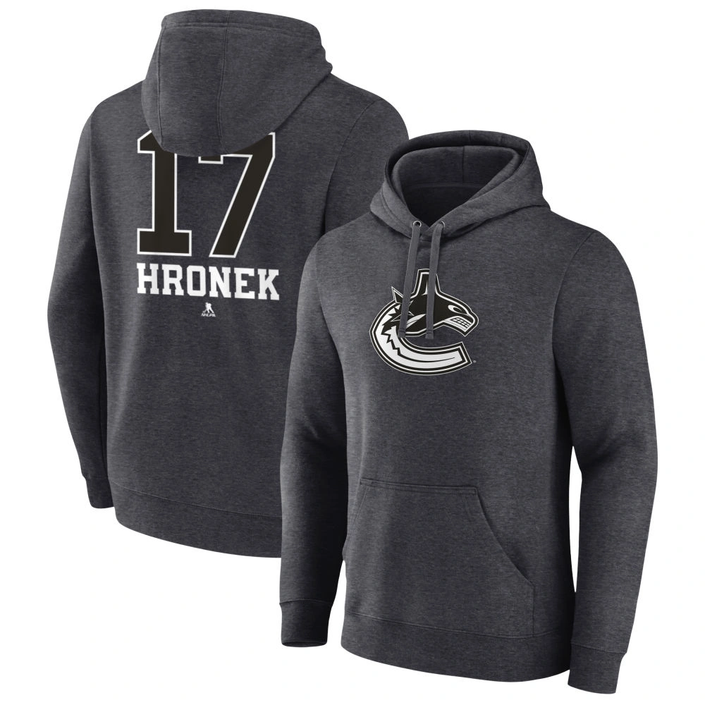 Youth Vancouver Canucks Charcoal Monochrome Filip Hronek Pullover Hoodie Youth Vancouver Canucks Charcoal Monochrome Filip Hronek Pullover Hoodie
