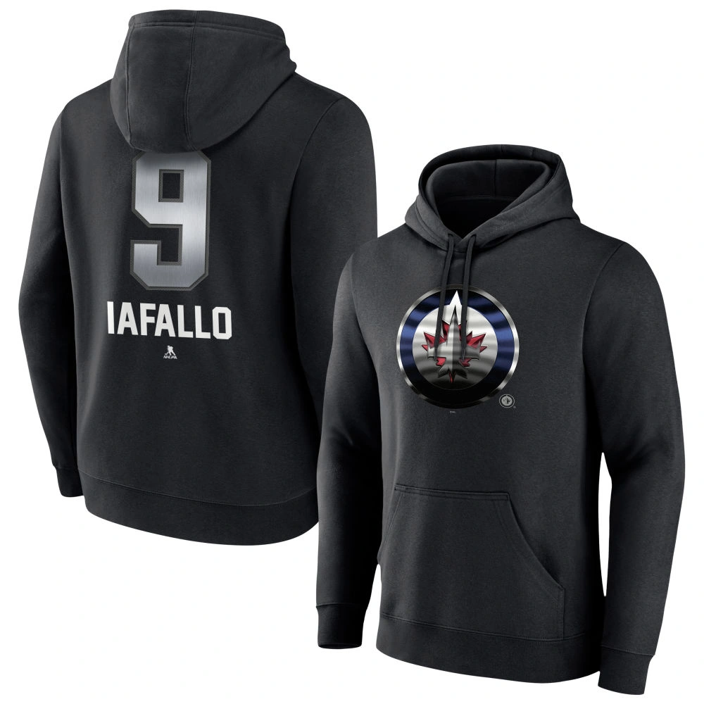 Men's Winnipeg Jets Black Midnight Mascot Logo Alex Iafallo Player Pullover Hoodie Men's Winnipeg Jets Black Midnight Mascot Logo Alex Iafallo Player Pullover Hoodie