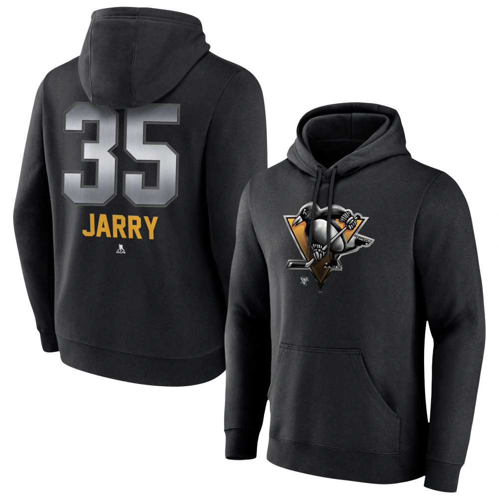 Men's Pittsburgh Penguins Black Midnight Mascot Logo Tristan Jarry Player Pullover Hoodie