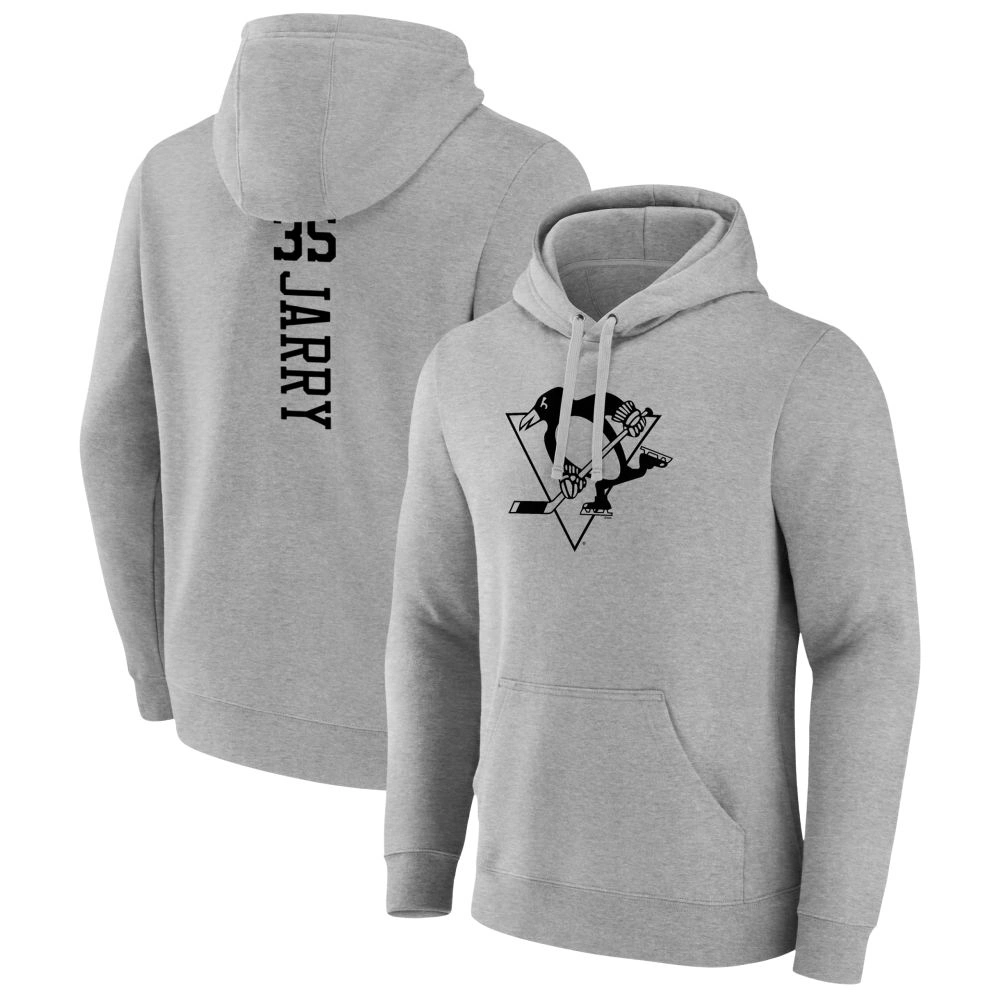Men's Pittsburgh Penguins Heather Gray Tristan Jarry Player Pullover Hoodie