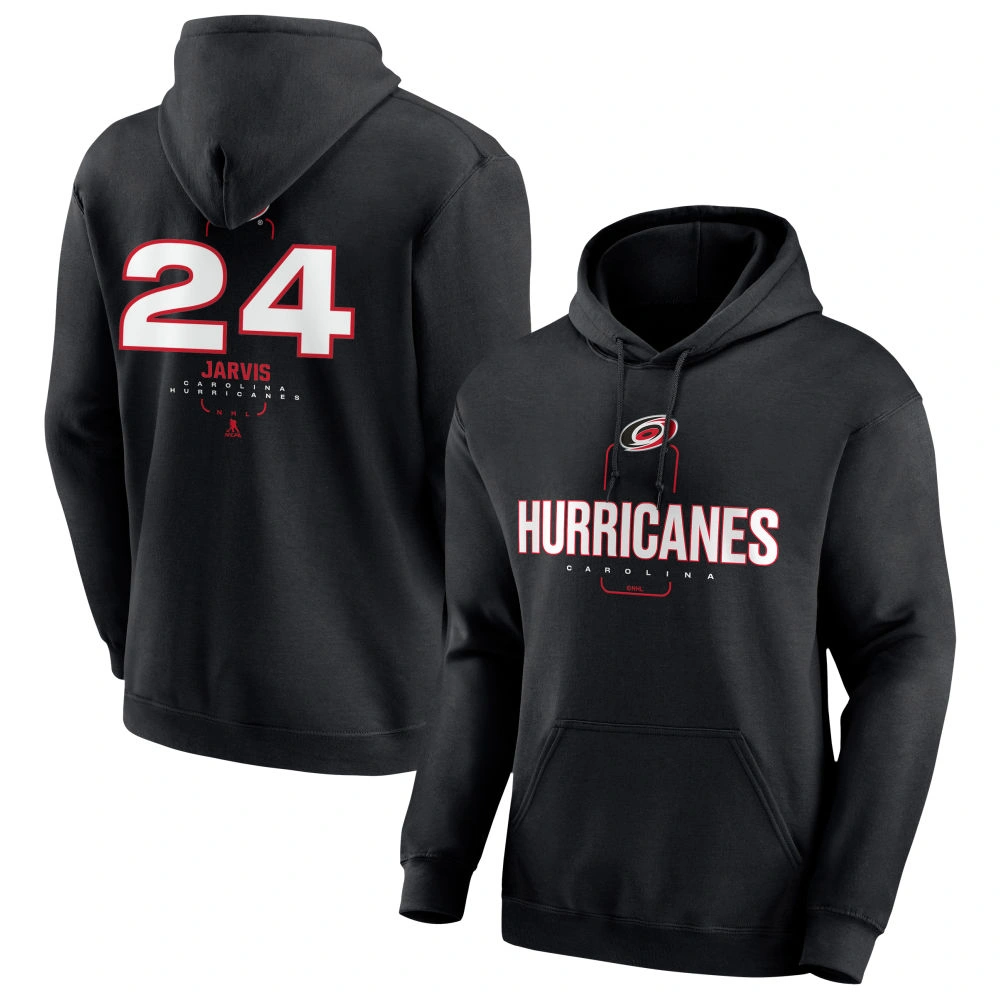Men's Carolina Hurricanes Black Midfielder Seth Jarvis Player Pullover Hoodie Men's Carolina Hurricanes Black Midfielder Seth Jarvis Player Pullover Hoodie