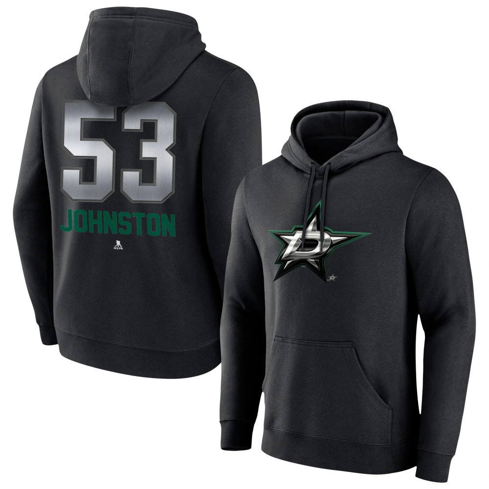 Men's Dallas Stars Black Midnight Mascot Logo Wyatt Johnston Player Pullover Hoodie Men's Dallas Stars Black Midnight Mascot Logo Wyatt Johnston Player Pullover Hoodie