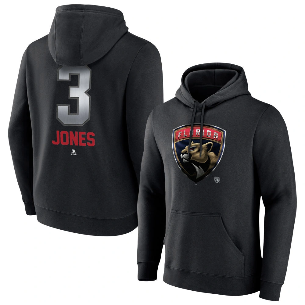Men's Florida Panthers Black Midnight Mascot Logo Seth Jones Player Pullover Hoodie