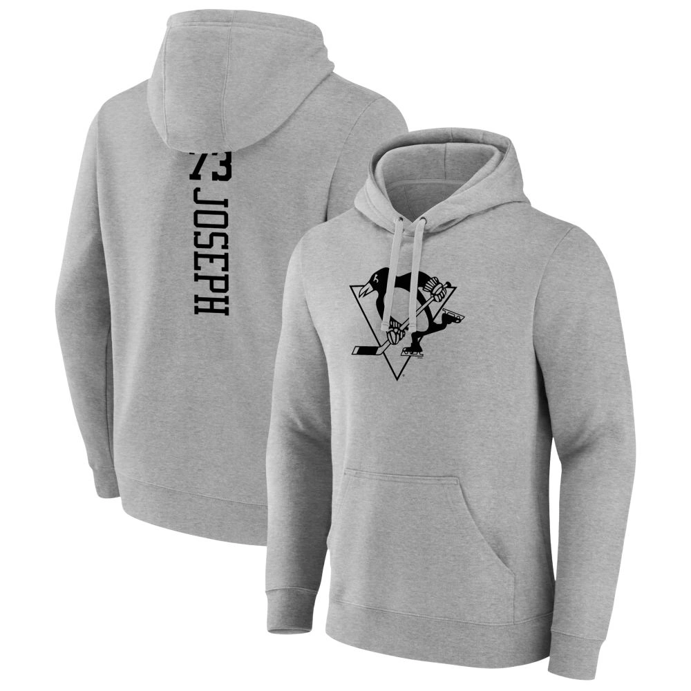 Men's Pittsburgh Penguins Heather Gray Pierre Joseph 73 Player Pullover Hoodie