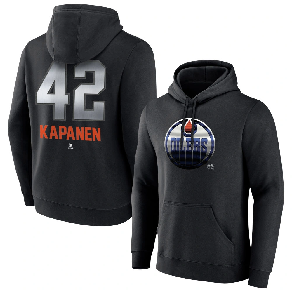 Youth Edmonton Oilers Black Midnight Mascot Logo Kasperi Kapanen Pullover Hoodie Youth Edmonton Oilers Black Midnight Mascot Logo Kasperi Kapanen Pullover Hoodie
